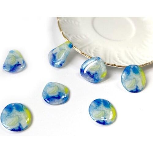 Wholesale 30pcs/lot color pattern print geometry irregular rounds/water drop shape acrylic beads diy jewelry earring accessory