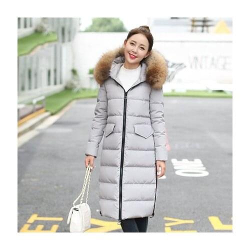 Autumn Winter Jacket Women Parka 2020 Natural Rccoon Fur Duck Down Jacke Female Long Hooded Outwear Basic Tops LX1006