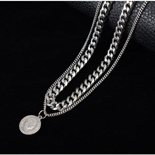 Retro Queen avatar coin Collares Kolye Steel layered Necklace for women Stainless Steel pendant necklaces hip hop jewelry