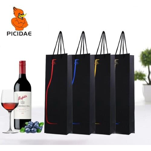 Wine Gift Box Paper Handle Tote Red Black Cardboard Packaging Bag New Year Eco Storage Portable Festival High Grade Hot Stamping
