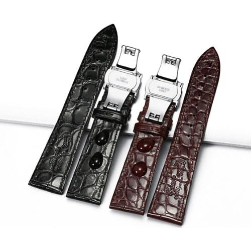 Genuine Crocodile Leather Watchband 14mm 16mm 18mm 19mm 20mm 21mm 22mm Watches Strap Coffee Black Butterfly Buckle Watch Band