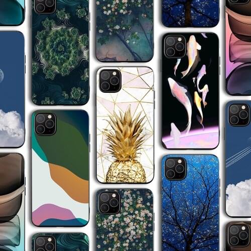 Luxury Funda Case for Iphone 12 Case for IPhone 12 11 Pro XR 7 X XS Max Mini 8 6 6S Plus SE 2020 Black Silicone Art landscape