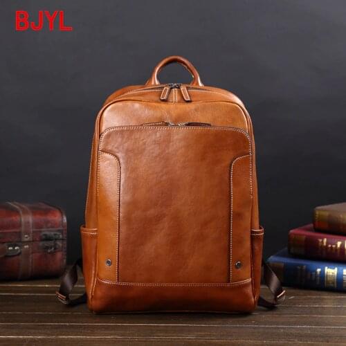 Korean Trend Mens Backpack Casual Youth Computer Backpack Leather Travel Backpacks Fashion Large Capacity Business Cow Leather