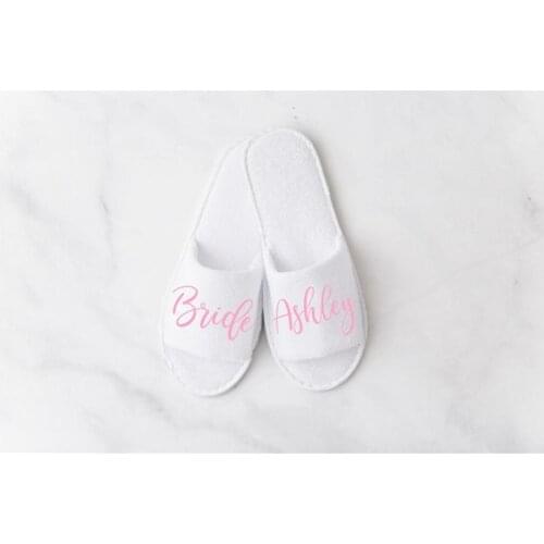 Gold wedding Slippers Personalise bridal party Slippers bridesmaid proposal Gift flower girl Slippers spa trip open toe slippers