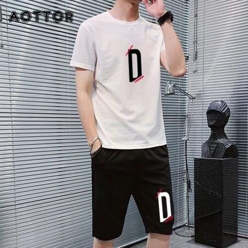 Summer Men Casual Tracksuit 2021 Fashion 2 PCS Sweat Suit Male Sportswear Shorts Sets Korean Version Youth Mens Clothing 4XL