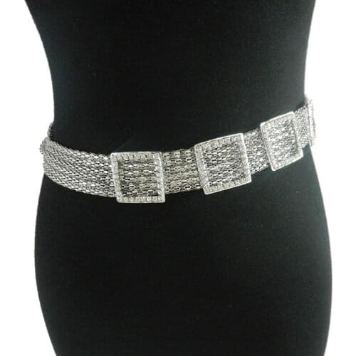 Rhinestone waist chain multi-row snake bone rhinestone inlaid metal waist chain belt with jeans belt