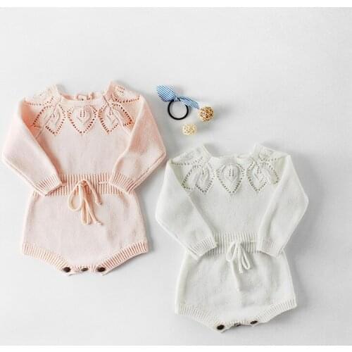 Newborn Infant Kids Baby Boy Girl Romper Long Sleeve Knitted Jumpsuit Playsuit Sunsuit Baby Clothes Leaf hollow Outfits