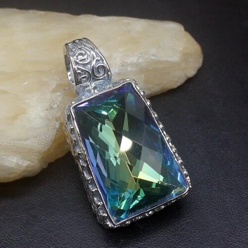 Gemstonefactory Jewelry Big Promotion 925 Silver Solitaire Gushing Antique Mystic Topaz Women Ladies Gifts Necklace Pendant 1209