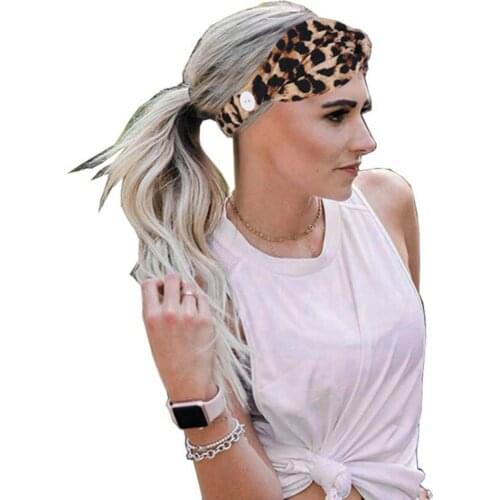 Yoga Headband Leopard Floral Print Women Elastic Knotted Button Headband Hairband Headwrap Yoga Hair Band