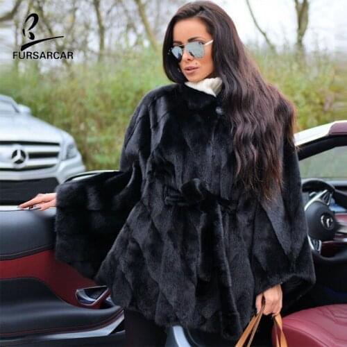 FURSARCAR Real Black Mink Capes Natural Fur Coats For Winter Jacket Genuine Leather Coat Women Manteau Femme Clothing Ponchos