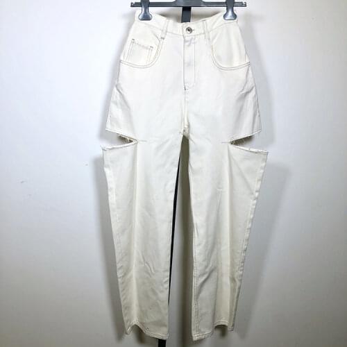 Women Jeans Spring / Summer 2020 New Trousers Fashionable Casual Cotton Hole Wide-leg Jeans