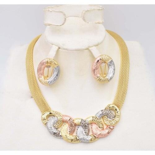 High Quality Dubai Italy 750 Gold color Jewelry BIG Set For Women african beads jeweLry fashion necklace set earring jewelry Hig