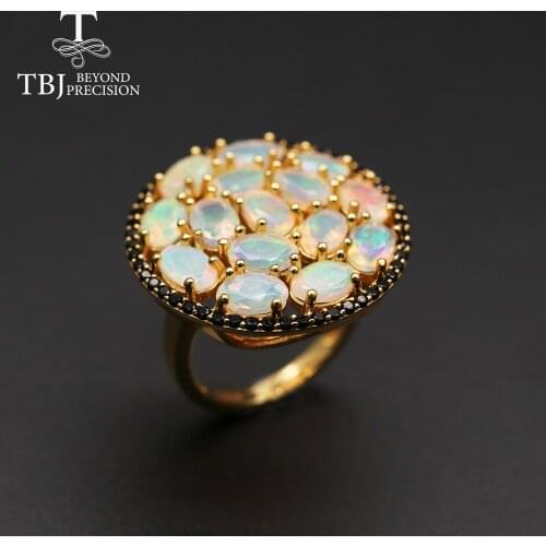 TBJ,Top quality Opal big luxury gemstone Ring oval cut 4*6mm 15 pc 7ct fine gemstone jewelry 925 sterling silver for womne