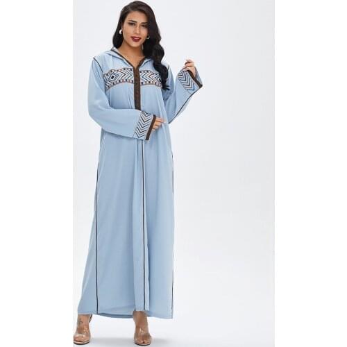 Arab Dubai Islamic Ladies Elegant Dress Robe Hooded Embroidery Muslim Women Long Sleeve Loose Fashion Long Dress