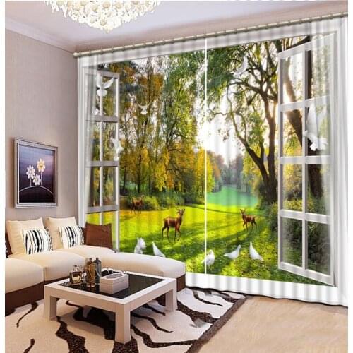 3D Curtain Window Park Animals Living Room or Hotel Cortians Sunshade Window Curtains Tridimensional Scenery Printing