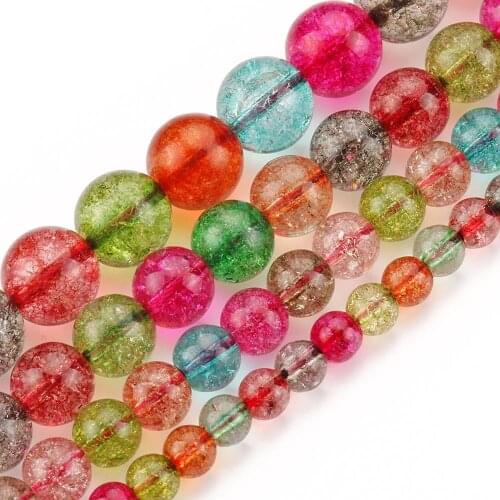 6/8/10/12mm Tourmaline Color Cracked Crystal Round Loose Quartz Glass Beads for Jewelry Making DIY Bracelets Accessories 15