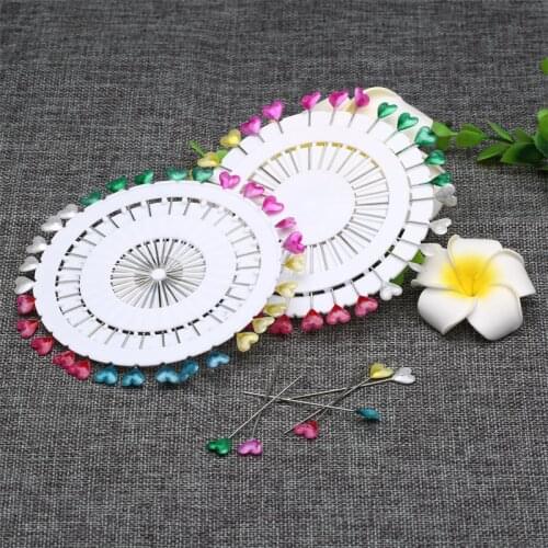 2 Wheel 60Pcs Colorful Heart Pearl Head Straight Pin Dressmaking Tailoring Wedding Sewing Dress Decoration Pin Sewing Craft Tool