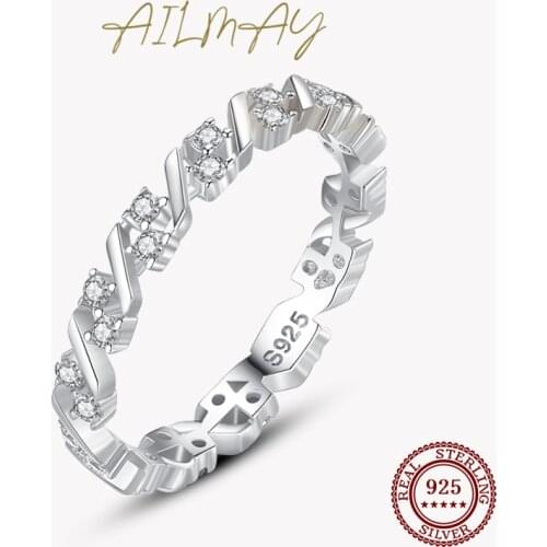 Ailmay Fashion 925 Sterling Silver Geometric Design Sparkling Clear Zircon for Women Minimalist Fine Jewelry 2021New Style