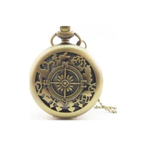 Alice in Wonderland Quartz Pocket Watch Chains Necklace Pendant Key Rabbit Vintage Compass pattern Watches Steampunk