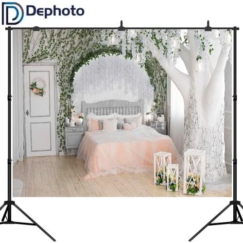 DePhoto Wedding Background Photography Flower Boudoir Bed tree Room Backdrop Photobooth Photocall Banner Printed
