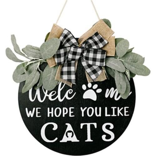 Welcome Wreath Sign Farmhouse Front Porch Decoration-We Hope You Like Cats-Home Decoration Gifts