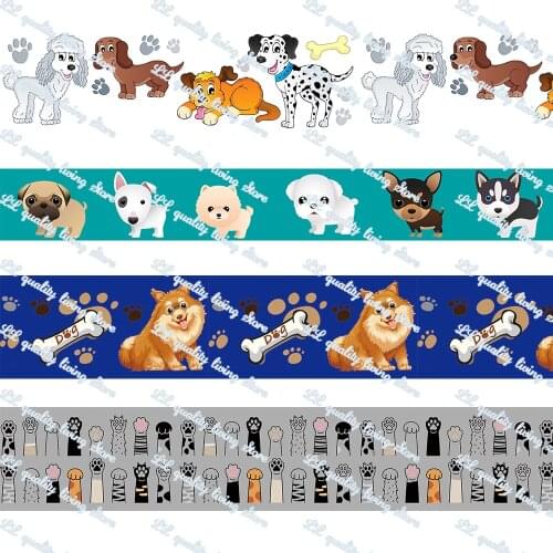 16-75MM Cartoon Puppy&Dog Paw Printed Grosgrain Ribbon 50 Yards/Roll Tape Clothing Bakery Gift Wrapping Accessory Hairbow Head