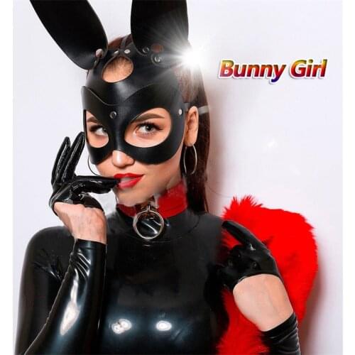Leather Bunny Girl Head Harness Cosplay Headgear Mask Hood Fetish SM Bondage Slave Restraint Adult Sex Toys for Women Couples