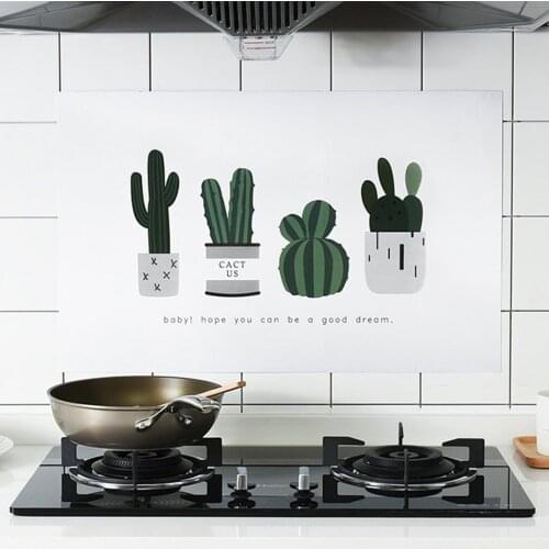 Kitchen self-adhesive Stickers Cactus Sticker Thicker Aluminum Foil Kitchen Cupboard Sticker Waterproof Selfadhesive Wallpaper