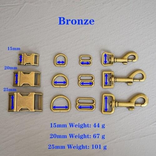 1 Set 15/20/25mm Metal Slider D Ring Release Belt Buckle For Bronze Dog Collar Paracord Sewing Accessory Strong Hardware