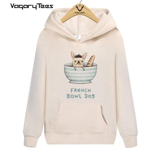 Fashion Animal Printed Funny French Bowl Dog French Bulldog Design Hoodies Sweatshirt Women Lady Hipster Cool