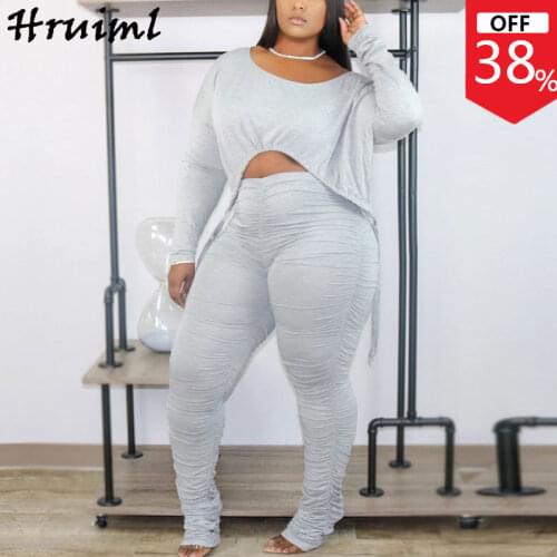 Fashion Womens Clothes Long Sleeve Tops&woman Pants Solid Color Woman Tracksuits Ruched Drawstring Plus Size Knitted Pants Sets