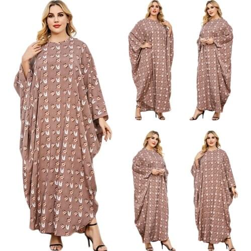 Dubai Muslim Women Long Dress Kaftan Abaya Floral Print Oversized Arab Maxi Robe Gown Caftan Ramadan Islamic Clothing Fashion