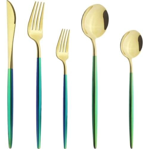 5Pcs Colorful Cutlery Set 304 Stainless Steel Dinnerware Tableware Set Kitchen Knife Dessert Fork Spoon Flatware Silverware Set