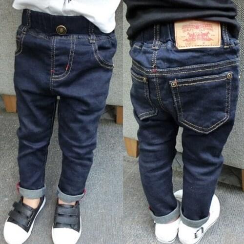 New arrival 2020 spring children boys girls blue color casual letters pattern label jeans pants 3-8 years