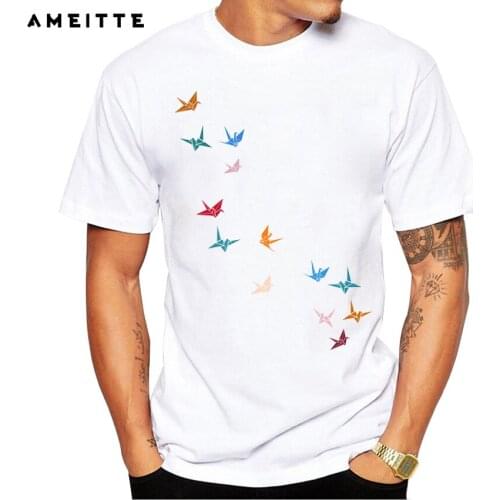 New Arrival Flying Paper Cranes Birds T-Shirt Mens geometric abstract colourful Printed Tees Summer Casual Streetwear Tops Tee
