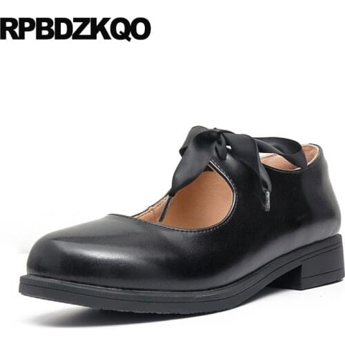 Footwear lace up round toe black vintage women oxfords shoes 2019 large size chinese flats japanese mary jane designer brown