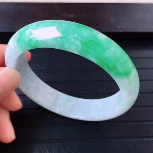 Send Certificate Natural Myanmar Jade A-Class 54mm-62mm Light Green Two-Color Bracelet Exquisite Bracelet Best Gift