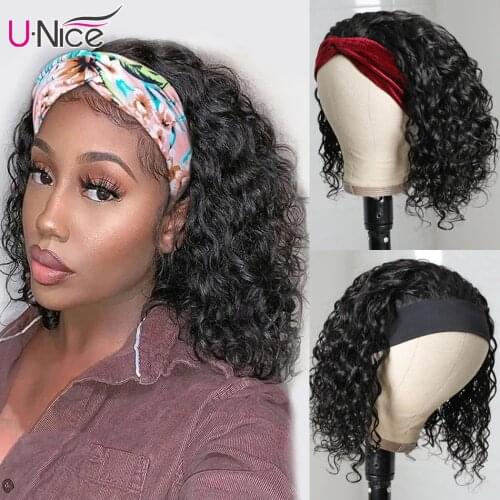 Unice Short Bob Wig Brazilian Water Wave Headband Wig Human Hair Wigs Natural Color 100% Glueless Wigs For Women