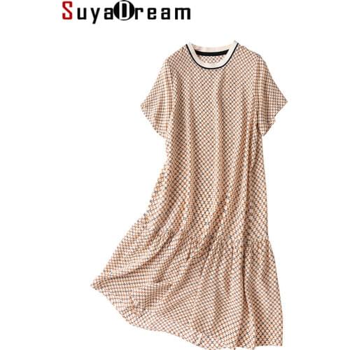 SuyaDream Woman Printed Mini Dress 100%Silk Crepe Short Sleeves Ruffles Dresses 2021 Spring Summer Dress