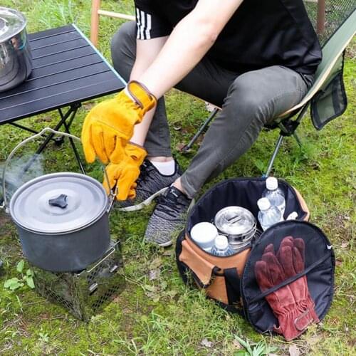 Portable Round Large Cookware Handbag Waterproof Picnic Tableware Organizer for Outdoor Activities