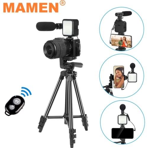 MAMEN Professional Vlogging Toolkits With Adjustable Tripod Fill Light Microphone For Camera Phone Studio Video Shooting