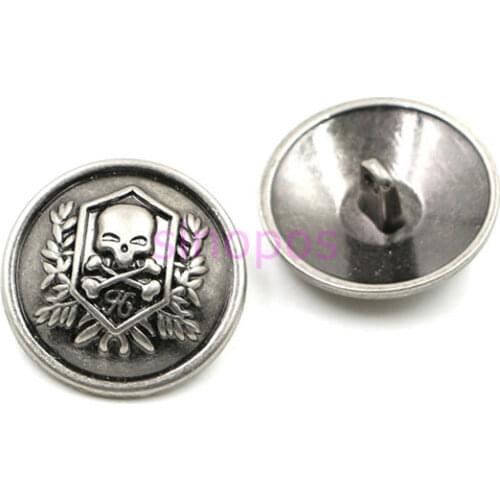 Metal mens suit button, Silver gray skull pattern round buttons decor for DIY Punk jacket clothing sweaters crafts sewing,SP01