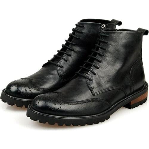 Autumn Winter Mens Boots British Style Fashion Ankle Leather Boots Men Lace-up Cool Western Cowboy Boots Business Men, US6-US12