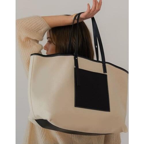 Korean Fashion Womens Women Ladies Big Bag Shopping Bag Art Canvas Single Piece Handbag Student Wild Large Capacity Beach