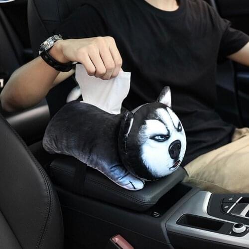 Universal Car Armrest Box Tissue Box Cute Cartoon Dog Cat Napkin Paper Holder Organizer Car Interior Products Car Accessories