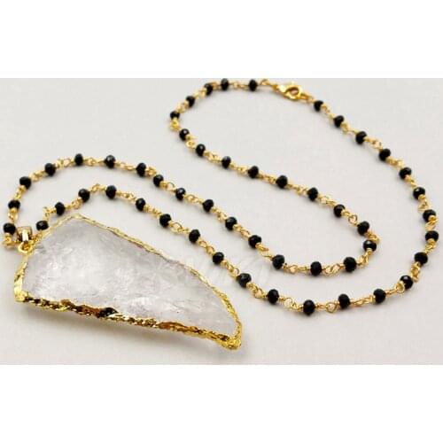 WT-N1027 WKT Wholesale Jewelry Custom Natural Crystal Pendant Necklace With Black Rosary Chain