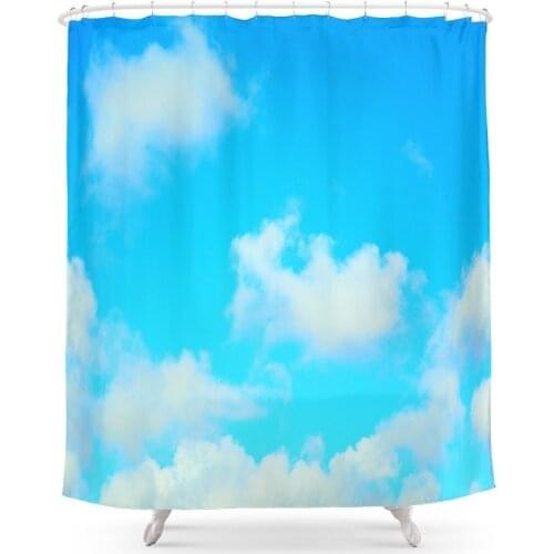 White Clouds Bright Blue Sky Shower Curtain Polyester Fabric Bathroom Home Decoration Waterproof Print Shower Curtains