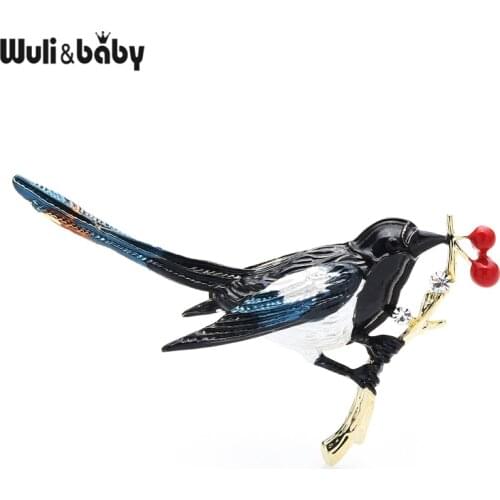 Wuli&baby 2021 Enamel Magpie Bird Brooches Pins Women Luxury Fashion Brooches Designer Jewelry Gift Luckly Bird