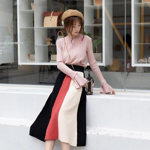 Womens knit Sets winter new Womens knit Skirt suit 2-piece skirt womens knit sweater + skirt two-piece sets Knitted warm Suit