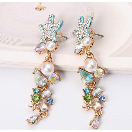 Wholesale New Rainbow Hanging Earrings Women Statement Za Big Pearl Drop Earrings Crystal Pendientes Fashion Jewelry Shipping